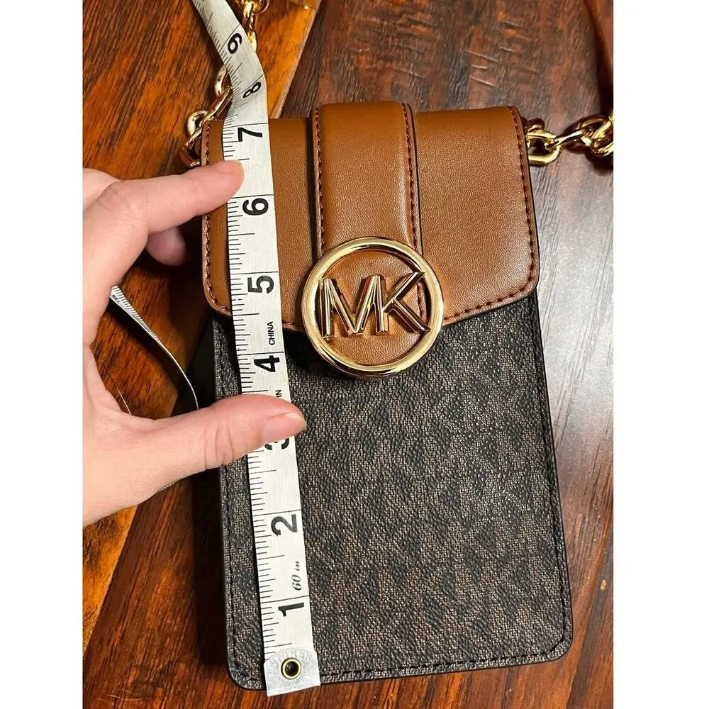 Michael Kors Fulton Sport Logo Crossbody Phone Wallet Bag Brown Leather